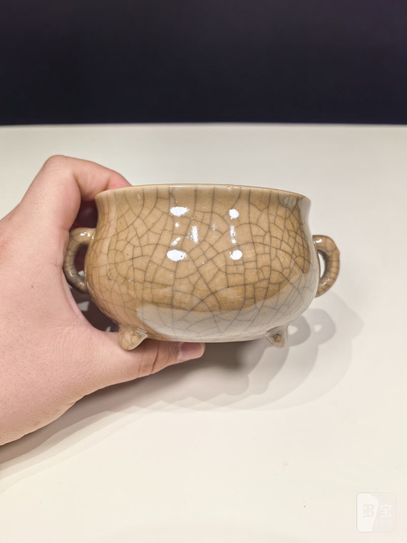 清乾隆 仿哥釉双耳炉 - 图5